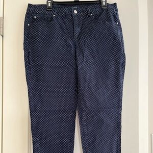 Blue and white polka dot straight leg jeans